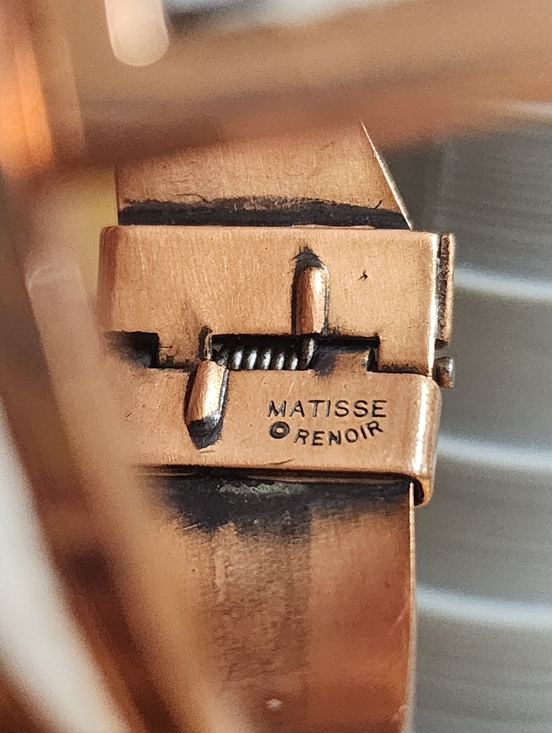 Vintage Matisse Renoir Nile Copper Enamel Drip Mid- Century Hinged Cuff - Picture 3 of 7